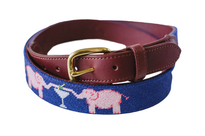 Elephant and martini needlepoint belt