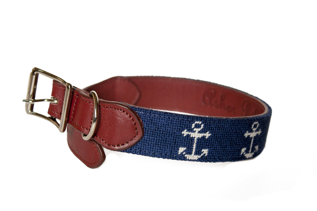 Navy + Red Anchor Dog Collar