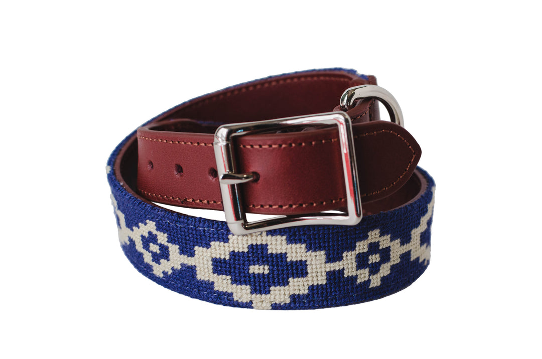 Blue Gaucho Needlepoint Dog Collar Asher Riley